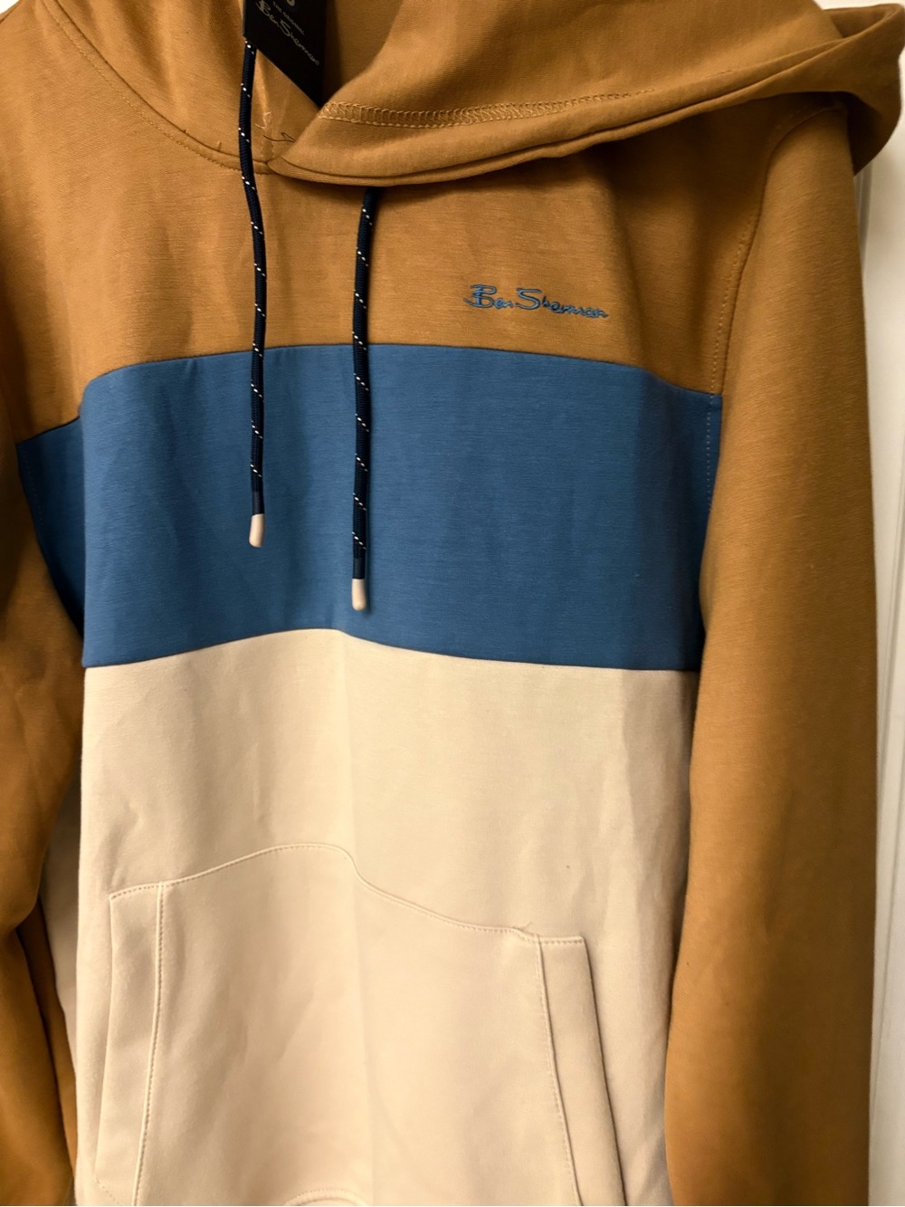 Ben Sherman Colorblock Hoodie in Tan, Blue & Cream